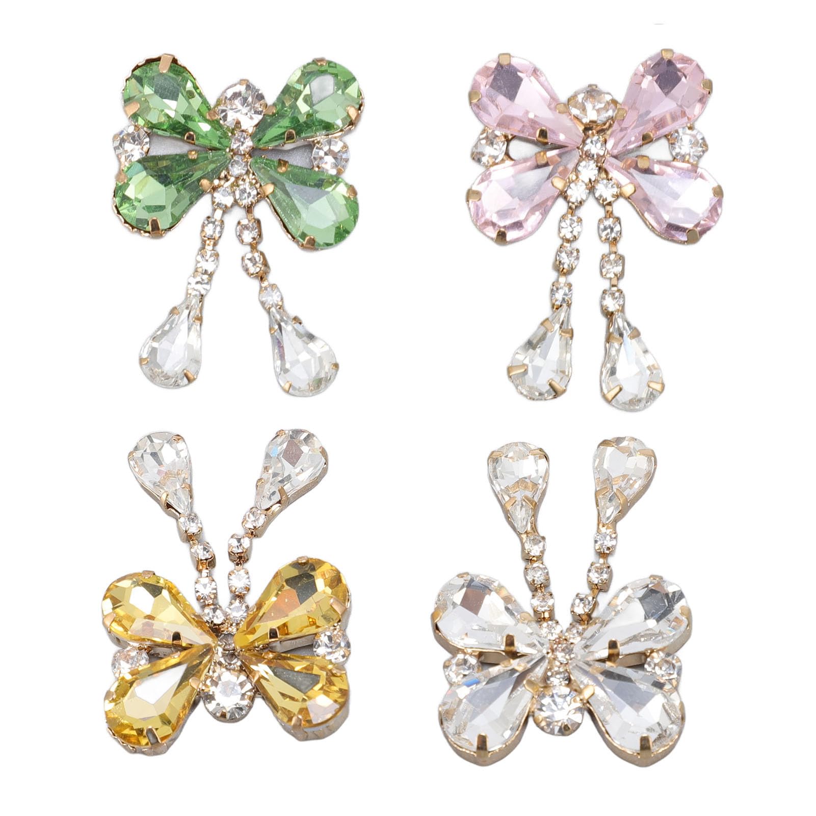 4 PACK Rhinestone Hair Bows Sparkling Crystal Stone Bride Hair Clips for Children Women Girls Hair Accessories Barrettes, Drop Tassel Flower Cloth