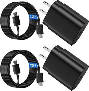 Cargador Rápido USB C para Android Tipo C, Cargador Súper Rápido Samsung 25W | con Cable Cargador USBC a USB C de 10FT+6.6FT para Samsung Galaxy S26 S25 S24 Ultra Plus/S23/S22/S21/S20/Note 20/10, Negro