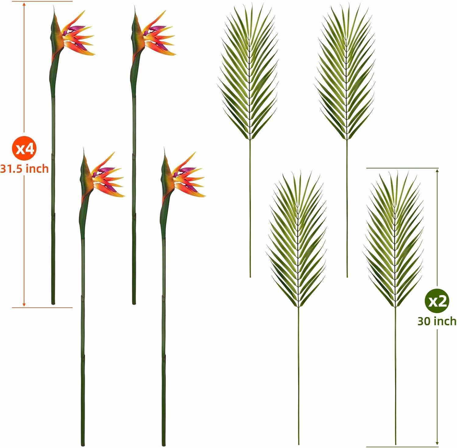 8 PCS Bird of Paradise Artificial Plant Combo Palm Leaves,4 Faux Bird of Paradise Plant with 4 Artificial Palm Leaves for Wedding Garden Office Home Indoor and Outdoor Decor(Orange) - Image 2
