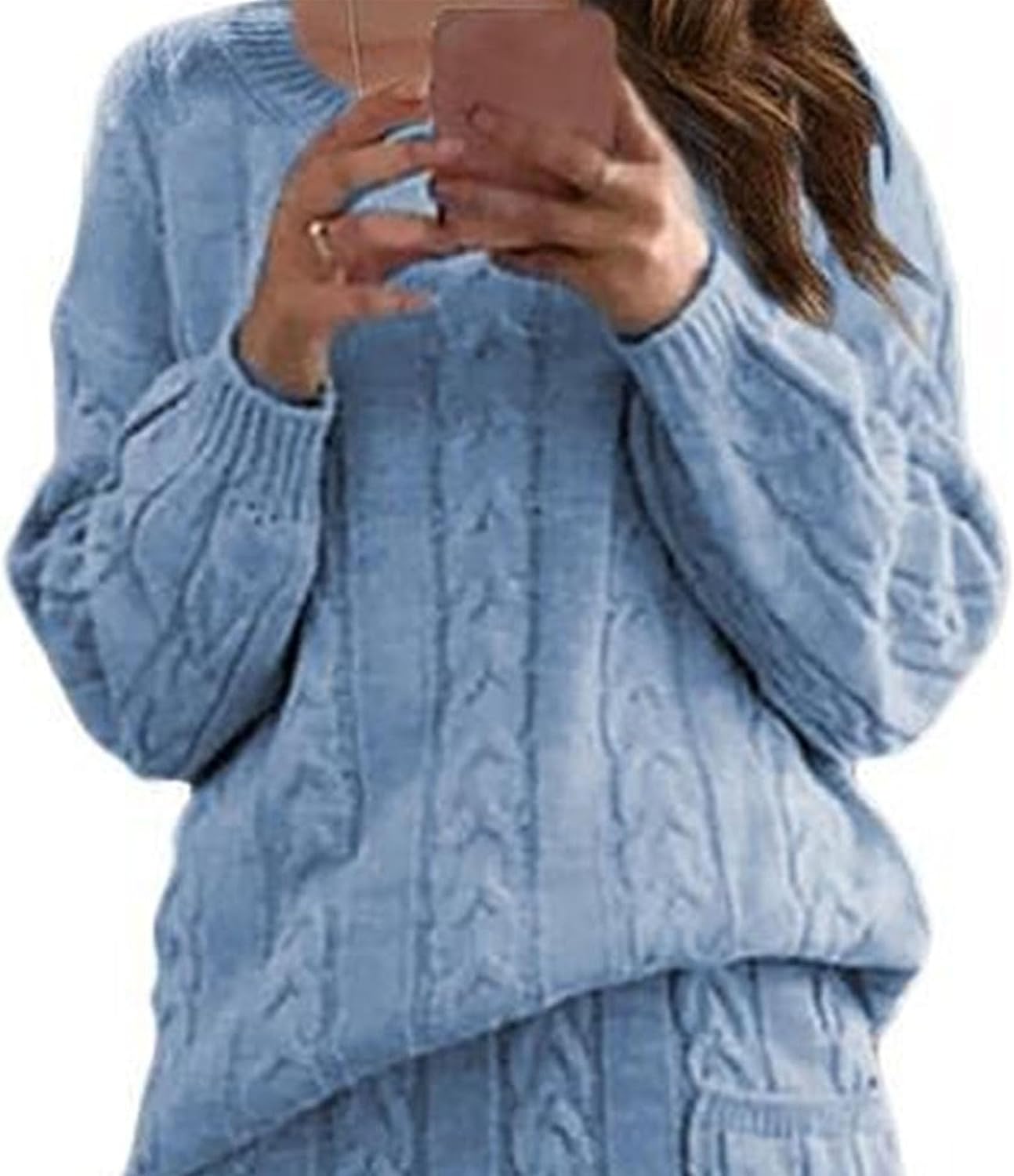 Womens 2 Piece Rib Knit Long Sleeve Skirt Sets Crop Top Maxi Bodycon Long Skirt Outfit Winter Cable Knit Sweater Set