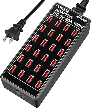 24-Port 100W 20 A USB Charging Station, Home-Sized Desktop US Fast Charger, Multiple USB Desktop Chargers for Hotels, Schools, Shops, Shopping malls and Travel