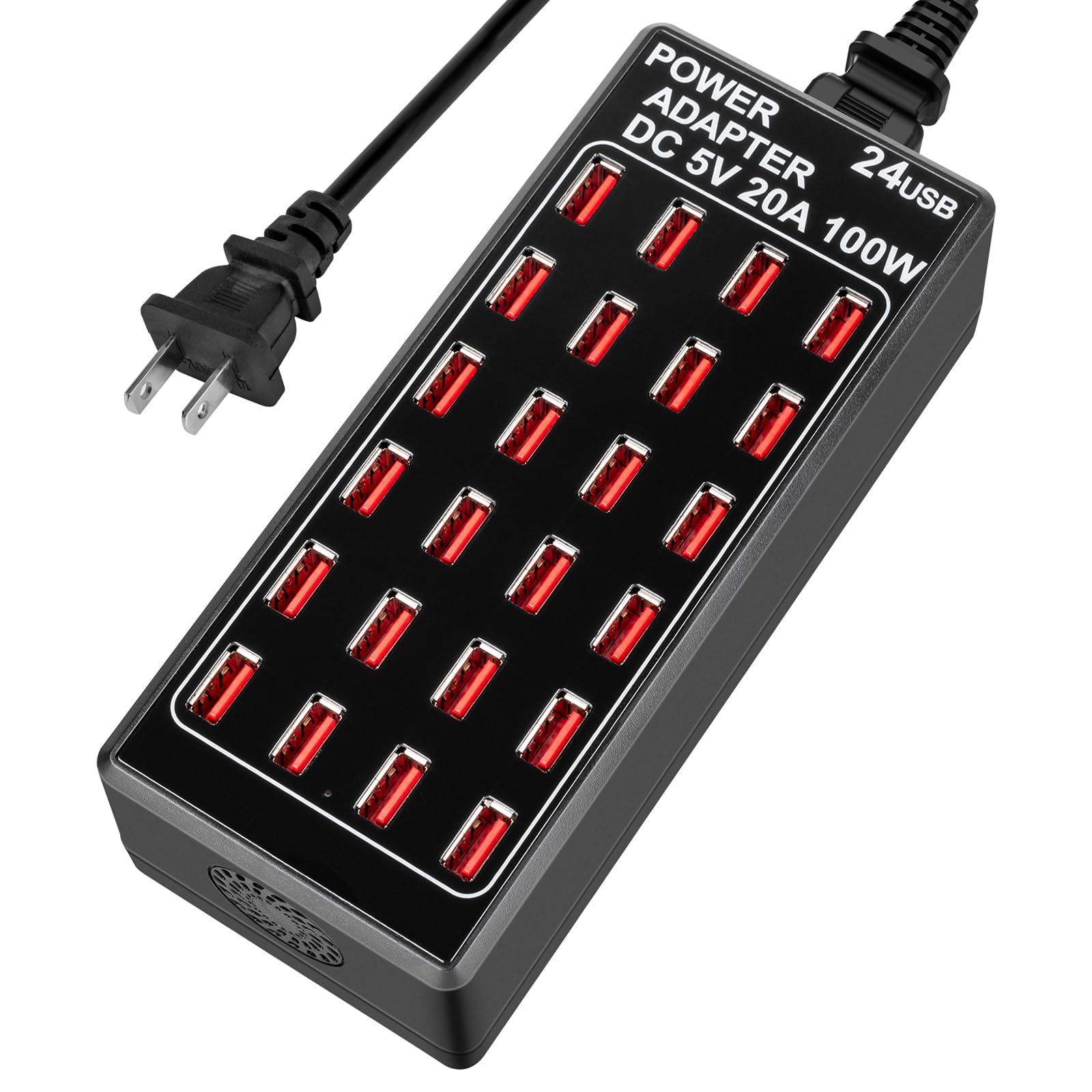 Kosiy 24-Port 100W (20 A) USB Charging Station, Home-Sized Desktop USB Fast Charger, Multiple USB Desktop Chargers for Hotels, Schools, Shops, Shopping malls and Travel (UL Certification)