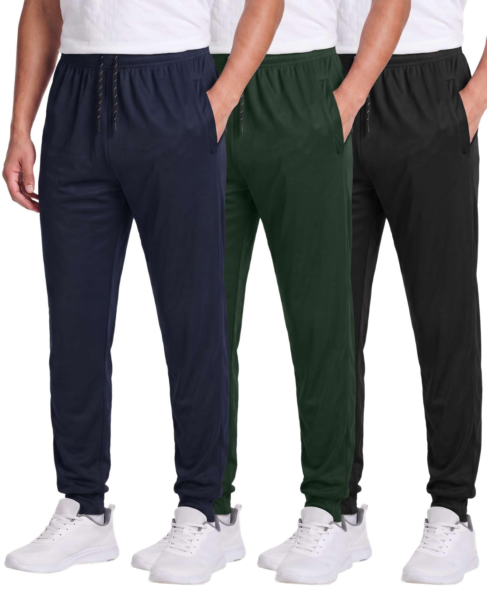 3 Pack Men's Mesh Joggers Sweatpants Gym Athletic Workout Pockets Track