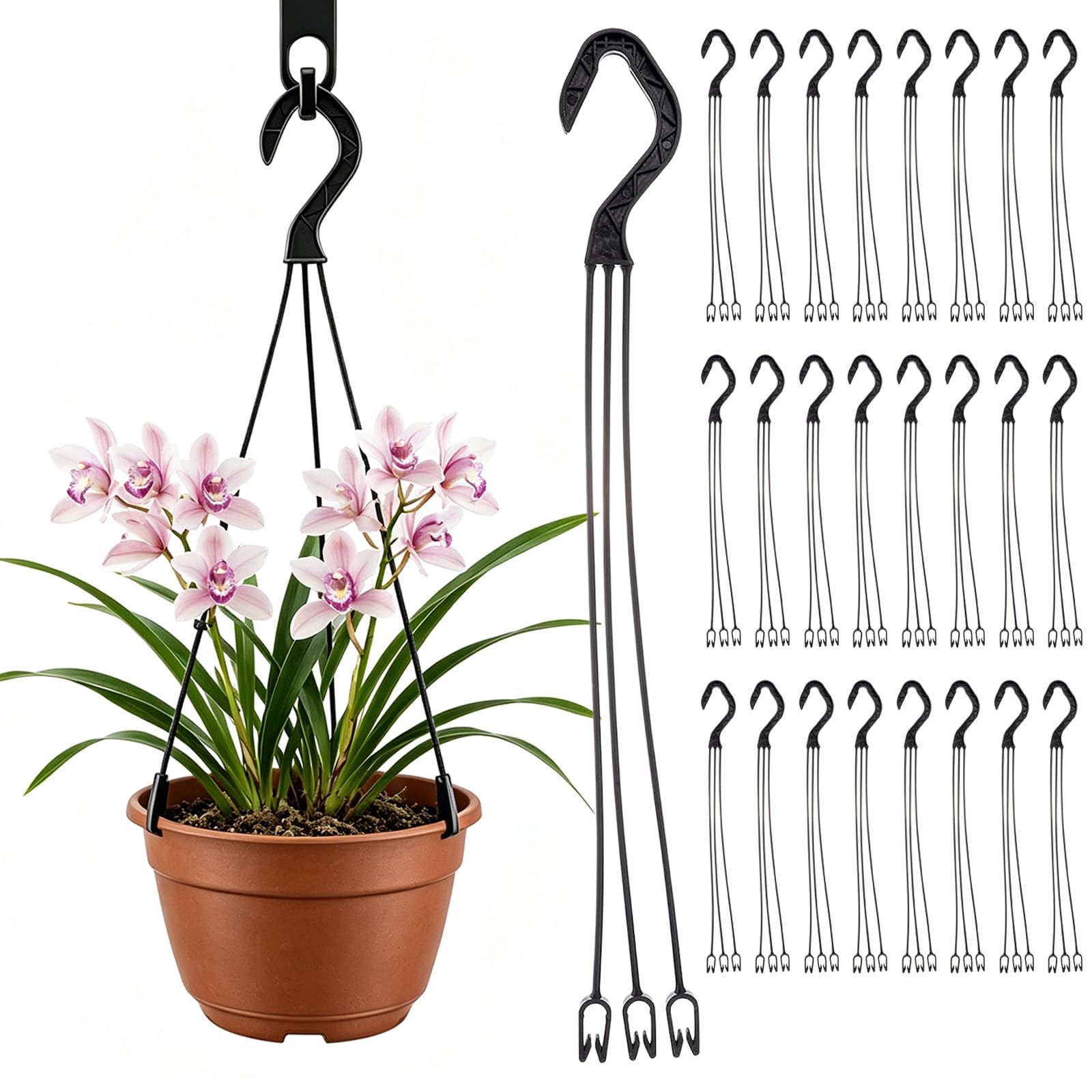 Calenxy Pack of 25 36 cm Long Hanging Hooks for Planters Balcony, Hooks Plastic Bird Feeders, Multifunctional Hanging for Hanging Lantern Decorations, Easy Installation