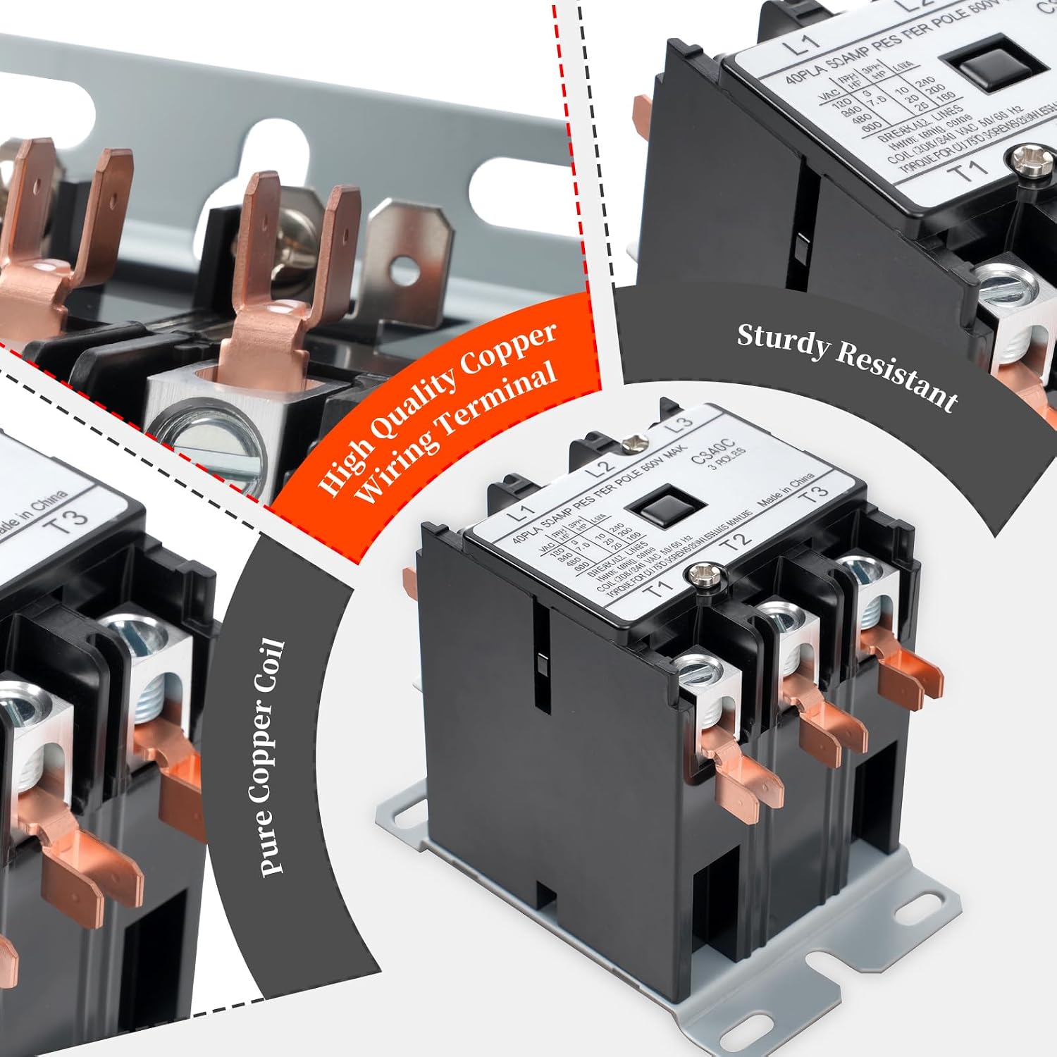 Upgraded 3 Pole 40 Amp Contactor 240V Coil C340C Contactor Compatible with Packard GE Fasco Gemline, C340C 3 Pole 40 Amp 208/240 Volt Contactor Replace TMX340C2 3m40c 453AD3BBB GDP4032