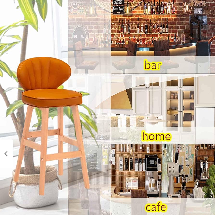 Amazon｜バースツール 2 個セット、木製脚バーチェア、低い背もたれと