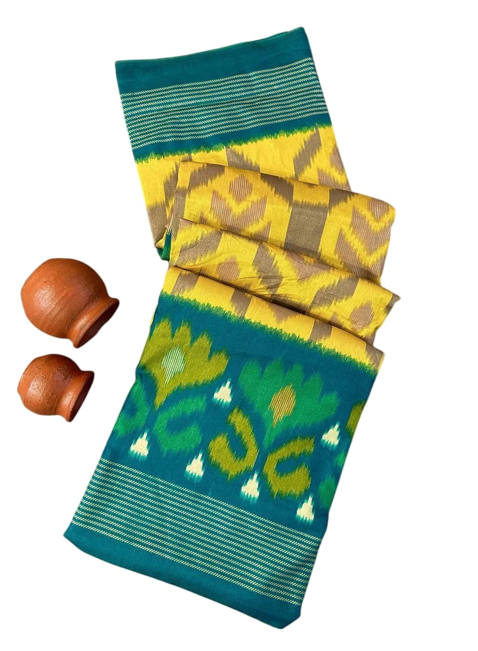satika vastram Women's Soft Tussar Silk Patola Saree Ikat Design All Over Foil Print Border With Blouse Piece-picture-23
