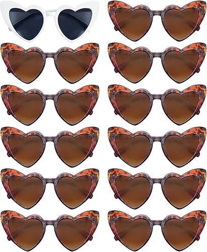 Matcheck 12 lentes de sol de corazón para despedida de soltera, regalos de despedida de soltera, novia, tribu, gafas de amor, suministros de boda