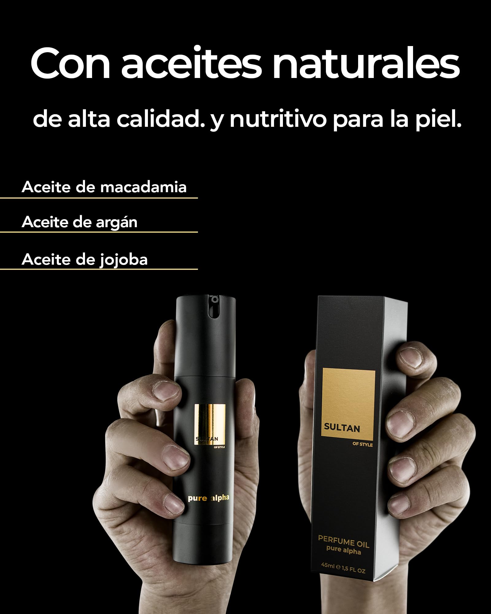 Sultan of Style Aceite de perfume Pure Alpha para hombre - Aroma especiado y fresco - 100% sin alcohol - Aceites esenciales para el cuidado personal - Regalos para hombre