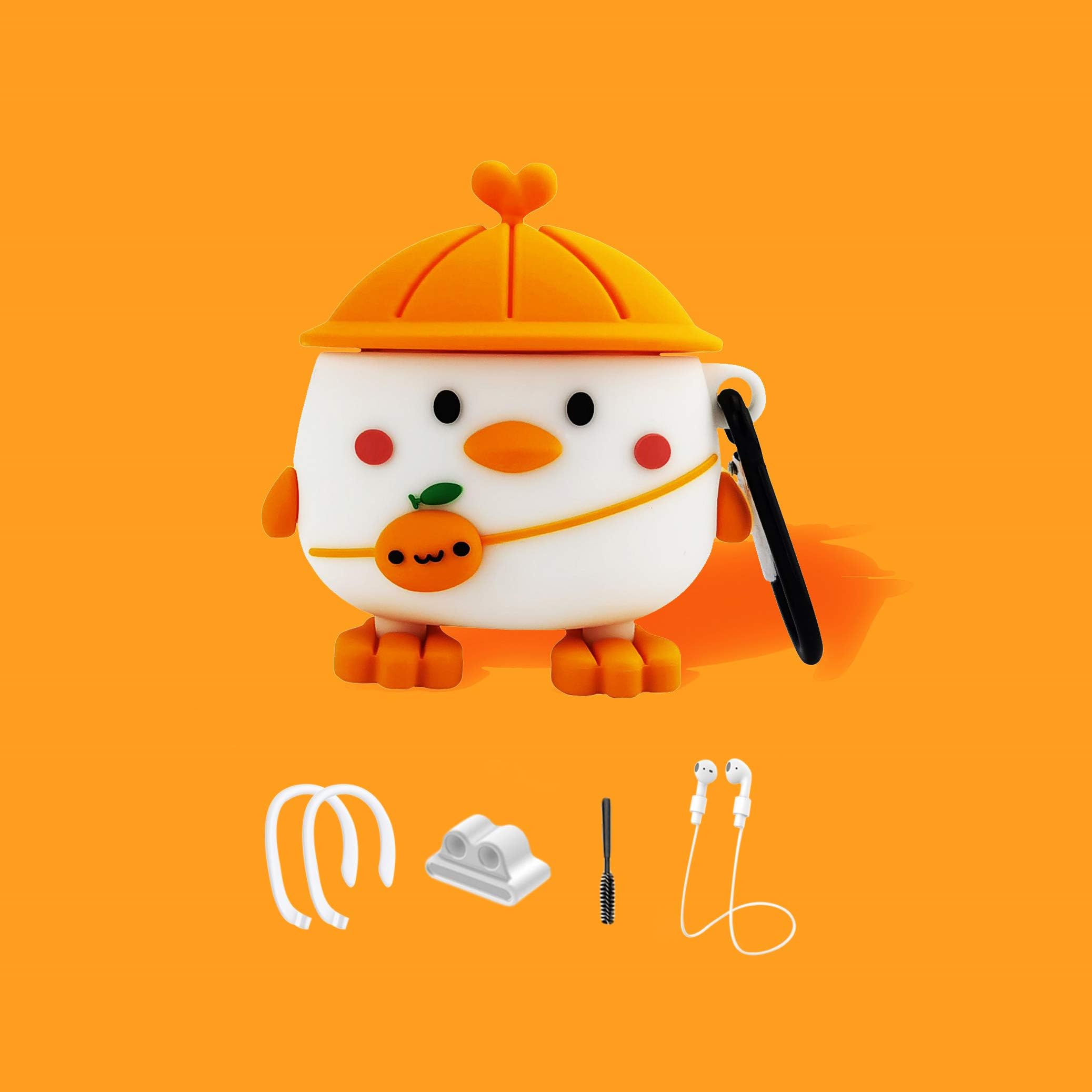 MOLOVACase for Airpods 1&2 Case, Silicone 3D Cute Funny Cool Cartoon Skin Character Kawaii Fashion Stylish Airpods Design Cover with Keychain for Kids Girls Teens Boys (Lovely Duck Shape)