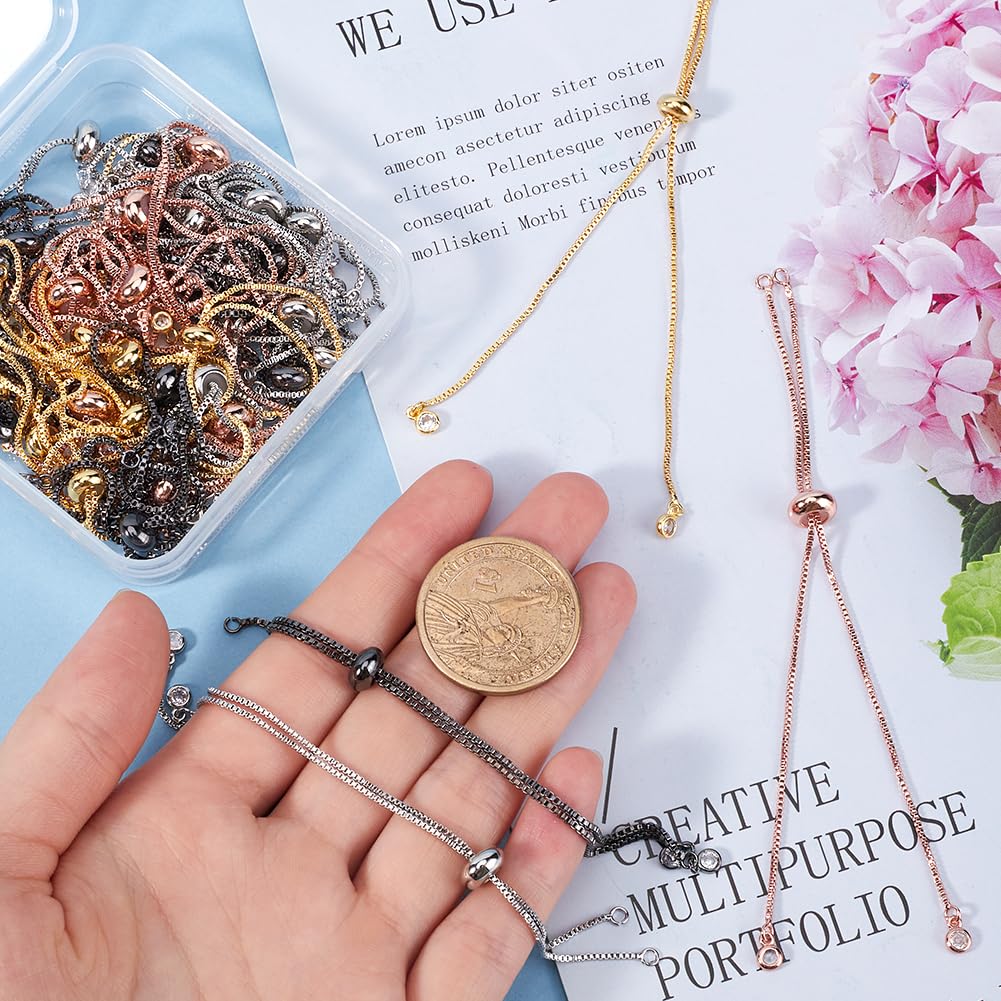 SOFPLATE 1 Box 32Pcs 4 Colors Adjustable Slider Chain Slider Chain Bracelets Brass Extender Chains with Rhinestone Ball Ends Slider Beads Findings for jewellery Making Chains Supplies DIY Women - Image 3
