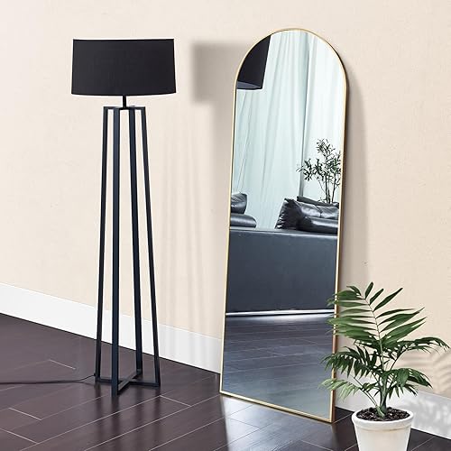 Miniatura 2 de NARCISSUS Espejo arqueado de longitud completa de 65 x 22 pulgadas, espejo con soporte, espejo de tocador para dormitorio de pie o apoyado contra la