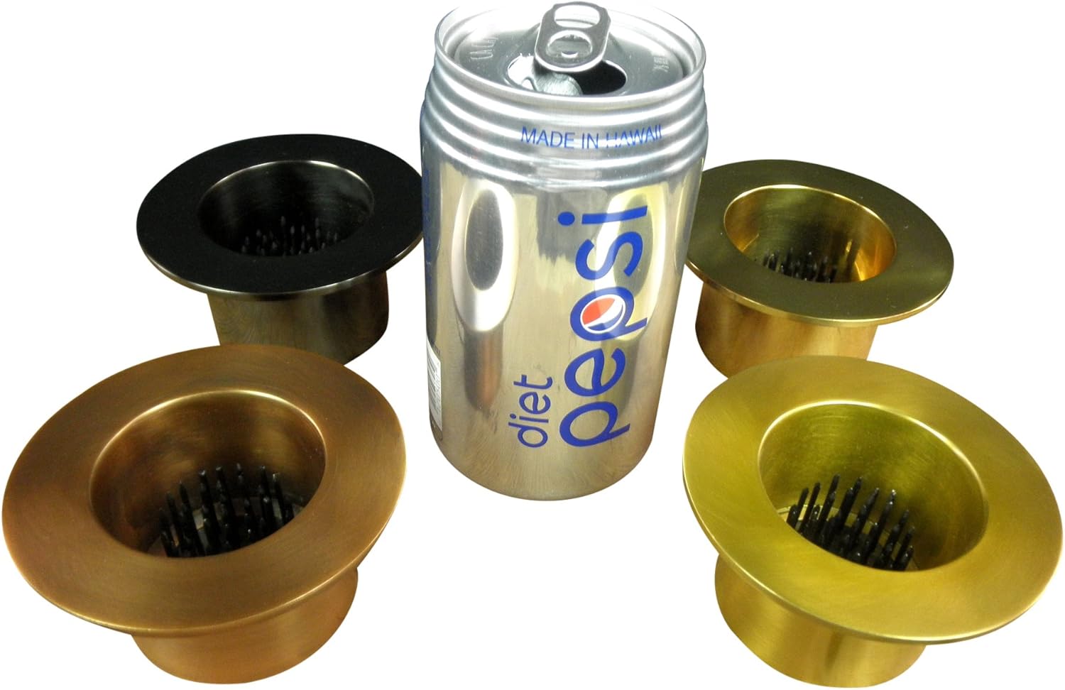 JWL (4) Solid Brass Water Holding Flower Arranger Pin Frogs 3 1/2 Lip Cup Fits 2 3/8 Hole All Four Colors