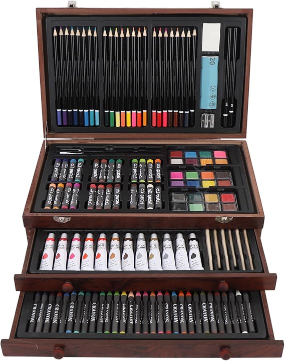 142 Piece Deluxe Art Set, Art Supplies Drawing Painting Kit with Colored Pencils, Oil Pastels, Crayons, Wooden Art Box Starter Set for Adults Teens Artist Beginners