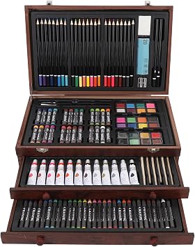 142 Piece Deluxe Art Set, Art Supplies Drawing Painting Kit with Colored Pencils, Oil Pastels, Crayons, Wooden Art Box Starter Set for Adults Teens Artist Beginners