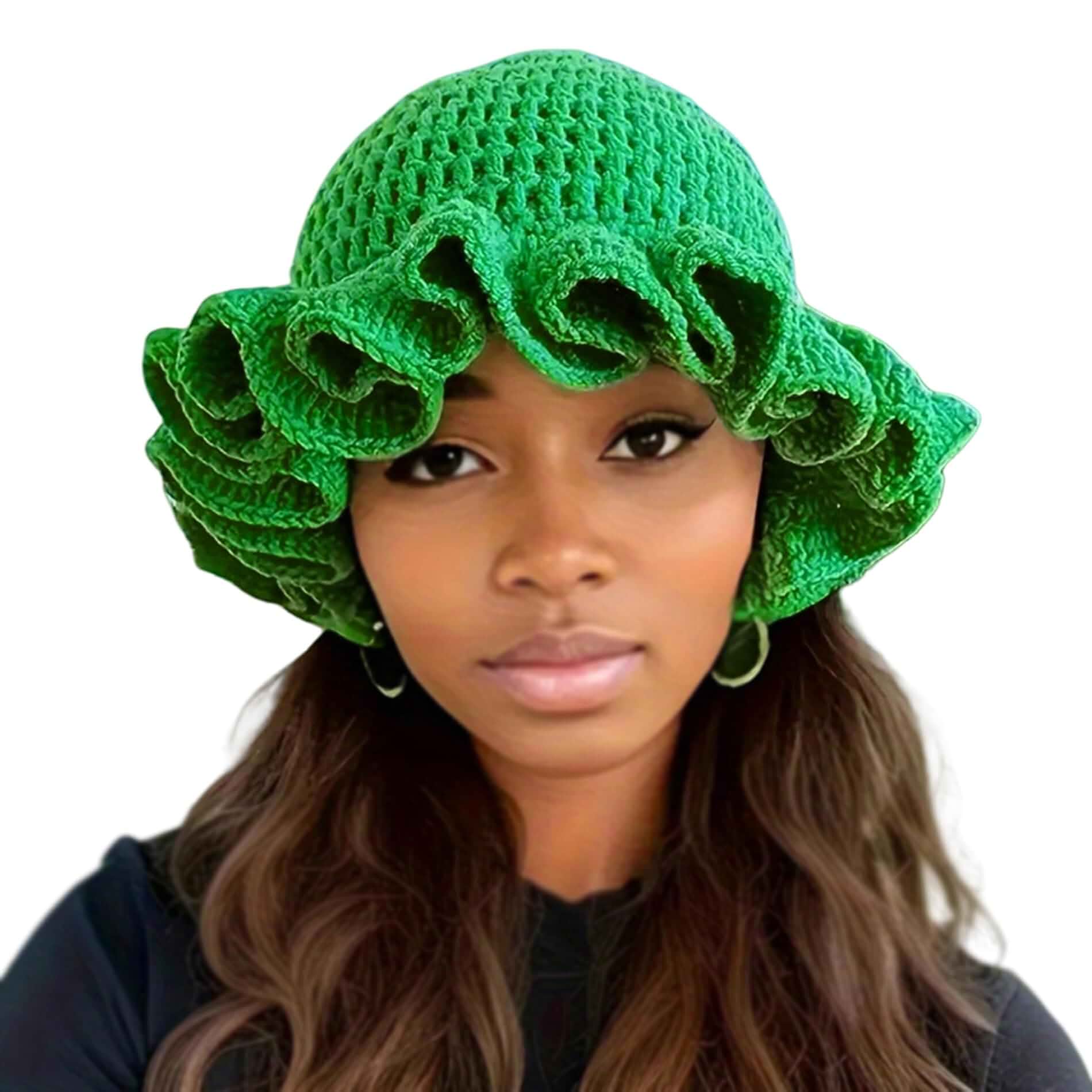 Eilova Orityle Women Crochet Bucket Hat Cute Winter Ruffled Brim Floppy Cap Handmade Knit Cloche Hats