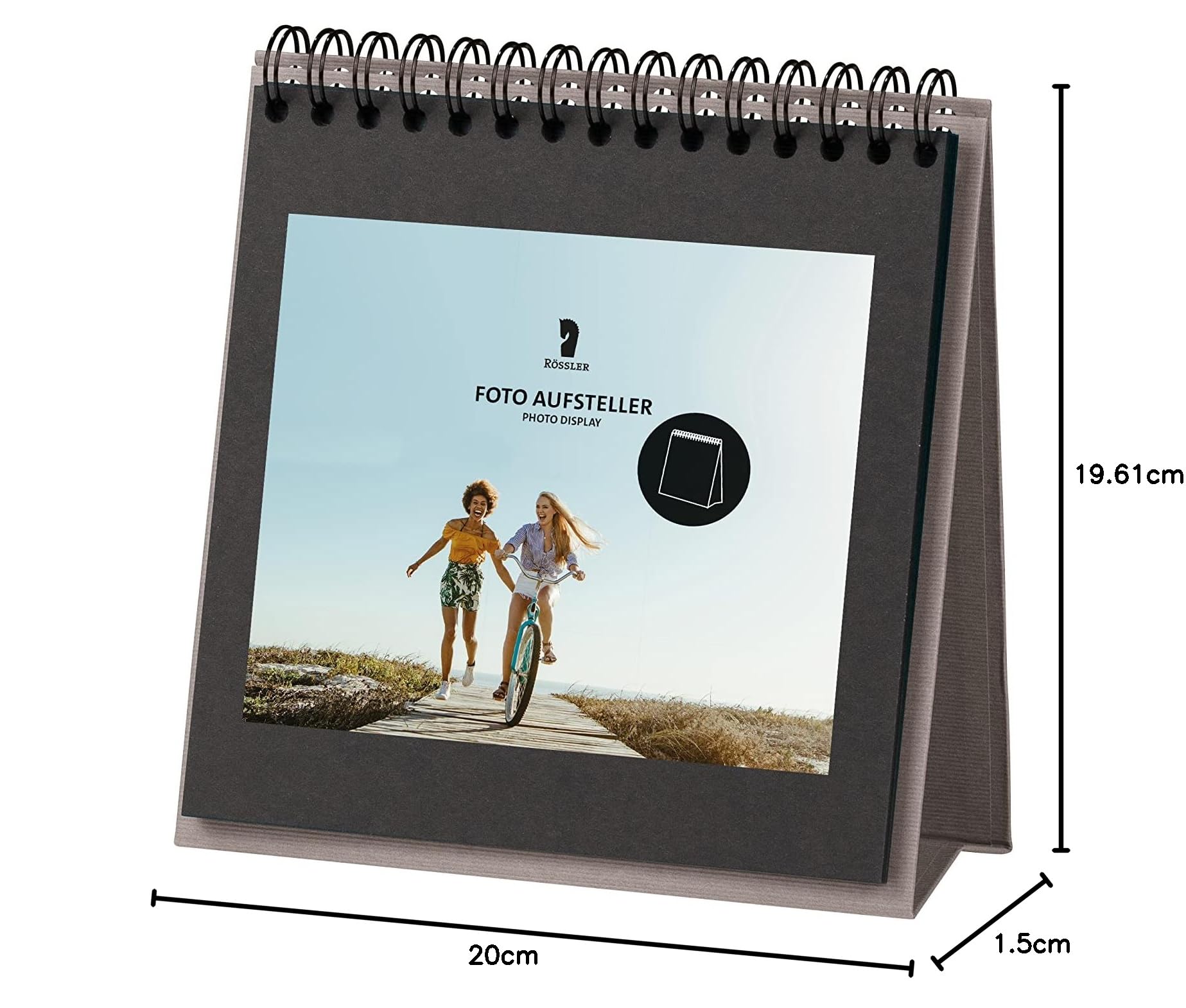 Rössler Foto-Tischaufsteller Taupe - 13 Blatt 19x19cm Mit Wire-O-Bindung