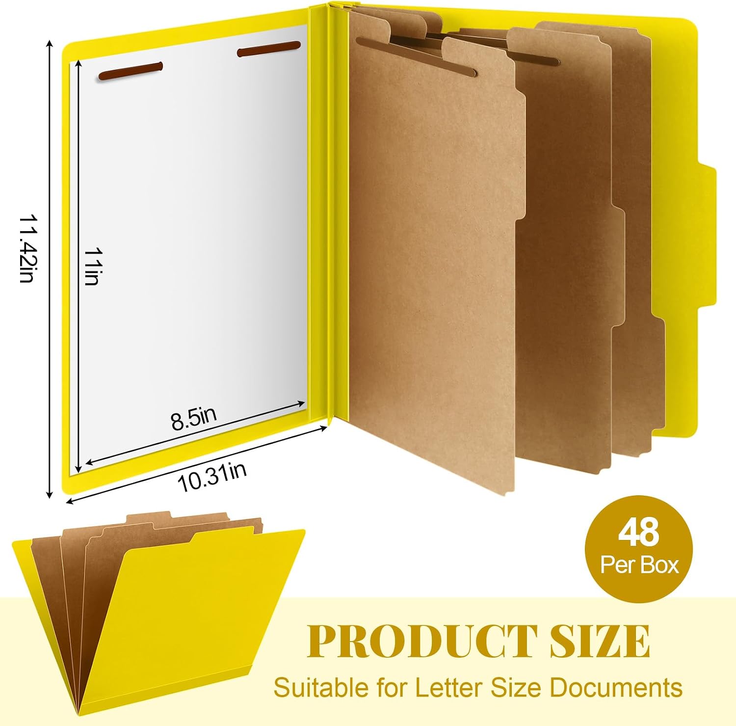 Skyygemm 48 Pcs Classification Folders Letter Size, 3 Divider Pressboard File Folder with Fasteners, Expanding File Organizer Bulk for School Teachers, Office Employee, Coworker, Staff (Yellow)