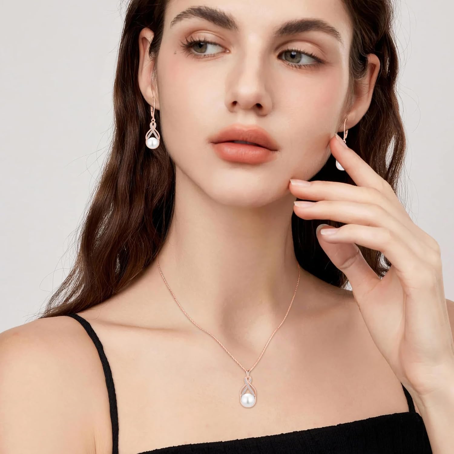 Pearl Dangle Drop Earrings 925 Sterling Silver Infinity Leverback Earrings with 8MM White Pearl Jewelry Gifts for Women - Image 3