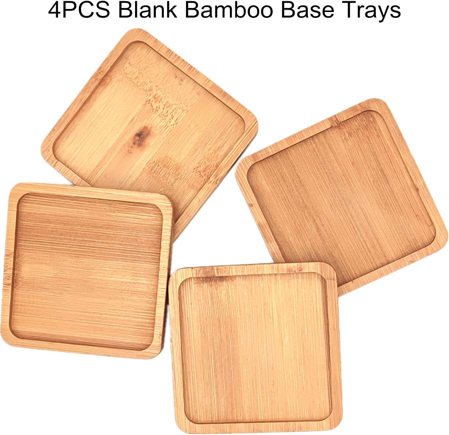 4PCS Mosaic Bamboo Coasters for Crafts, Blank Base Trays, Drinking Cup Coaster, Plant Coaster, Art Plate,DIY Mosaic Supplies (Square) - Image 3