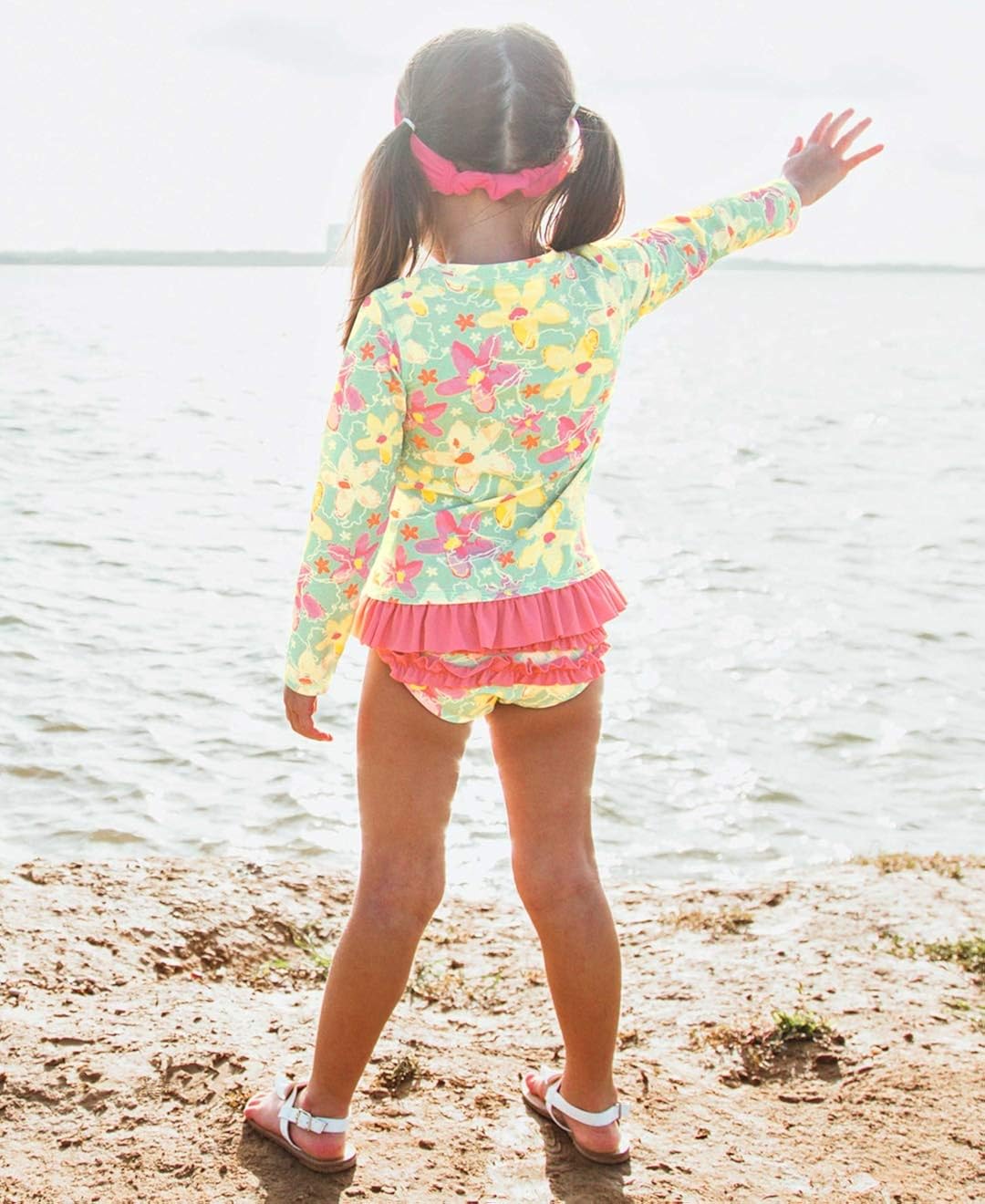 RuffleButts Baby/Toddler Girls Rash Guard 2-Piece Swimsuit Set - Long Sleeve Bikini with UPF 50+ Sun Protection: Clothing, Shoes & Jewelry