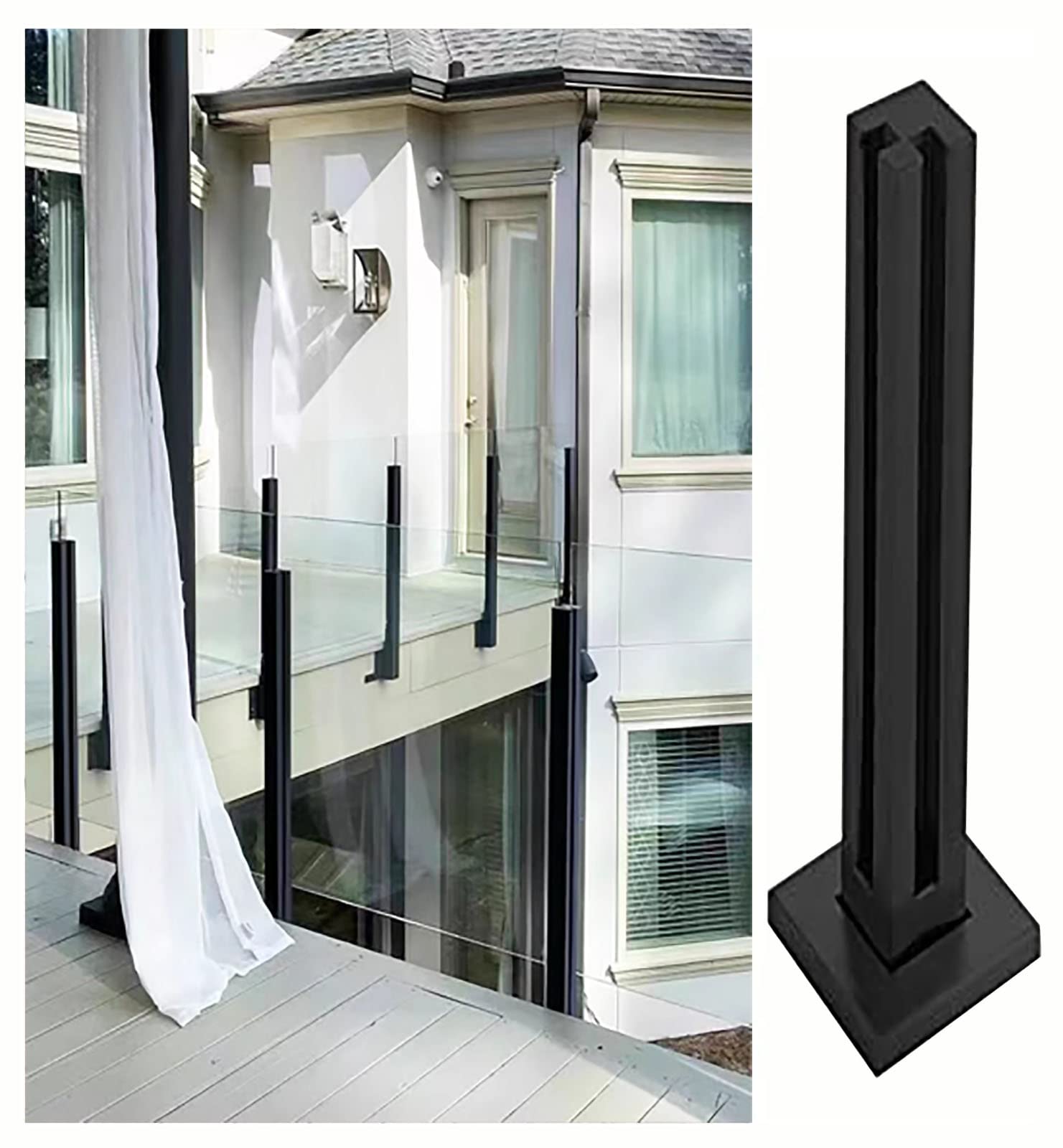 Poste de barandilla de vidrio negro ajustable de 70 a 135 cm para escaleras y balcones