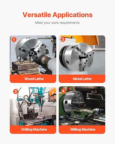 Miniatura 26 de VEVOR Mandril de torno de 3 mandíbulas, 8 pulgadas, mandril de torno autocentrante, rango de sujeción de 0.16-8 pulgadas/0.157-7.874 in