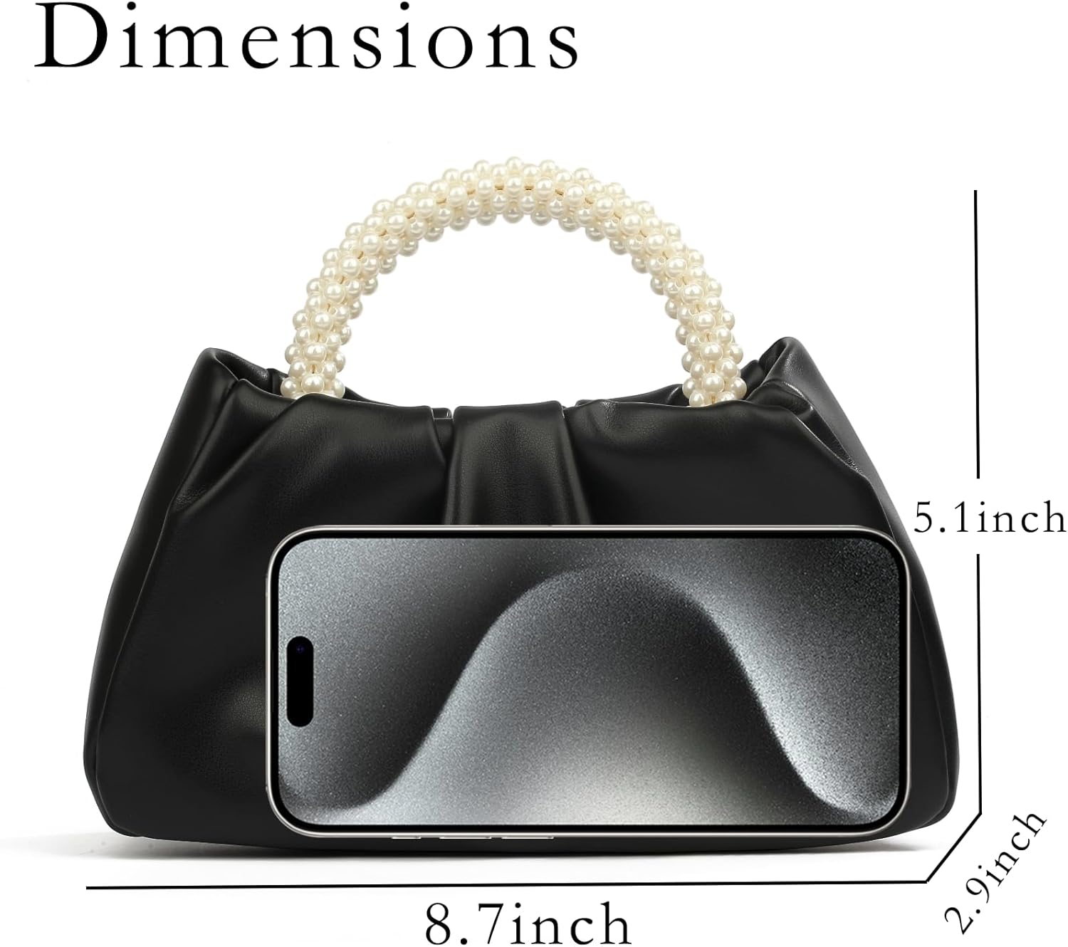 Women's Evening Pearl Clutch Purse Soft Leather Ruched Bag for Wedding Bridal Party Prom Formal Events