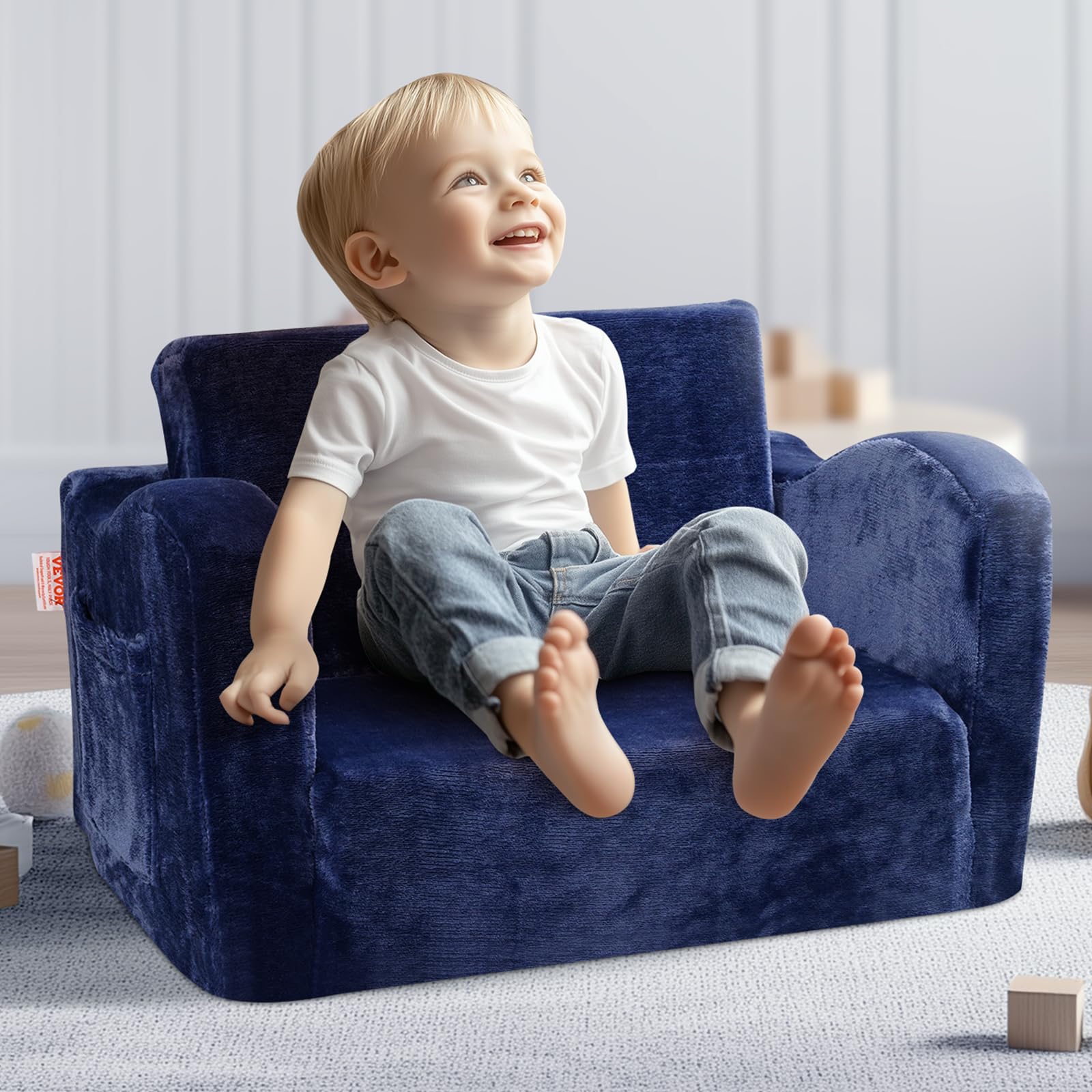 VEVOR Divano per bambini, 2 in 1, comodo divano letto pieghevole, convertibile da divano a lettino, sedia per bambini, mobili per la stanza dei giochi, per bambini e ragazze, blu