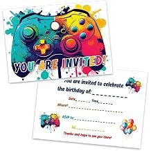 20pcs Video Gaming Birthday Party Invitations - Video Game Theme Party Invitations, Decorations, Favors for Kids Boys Girls Brother Son Nephew Gaming Party Decoration