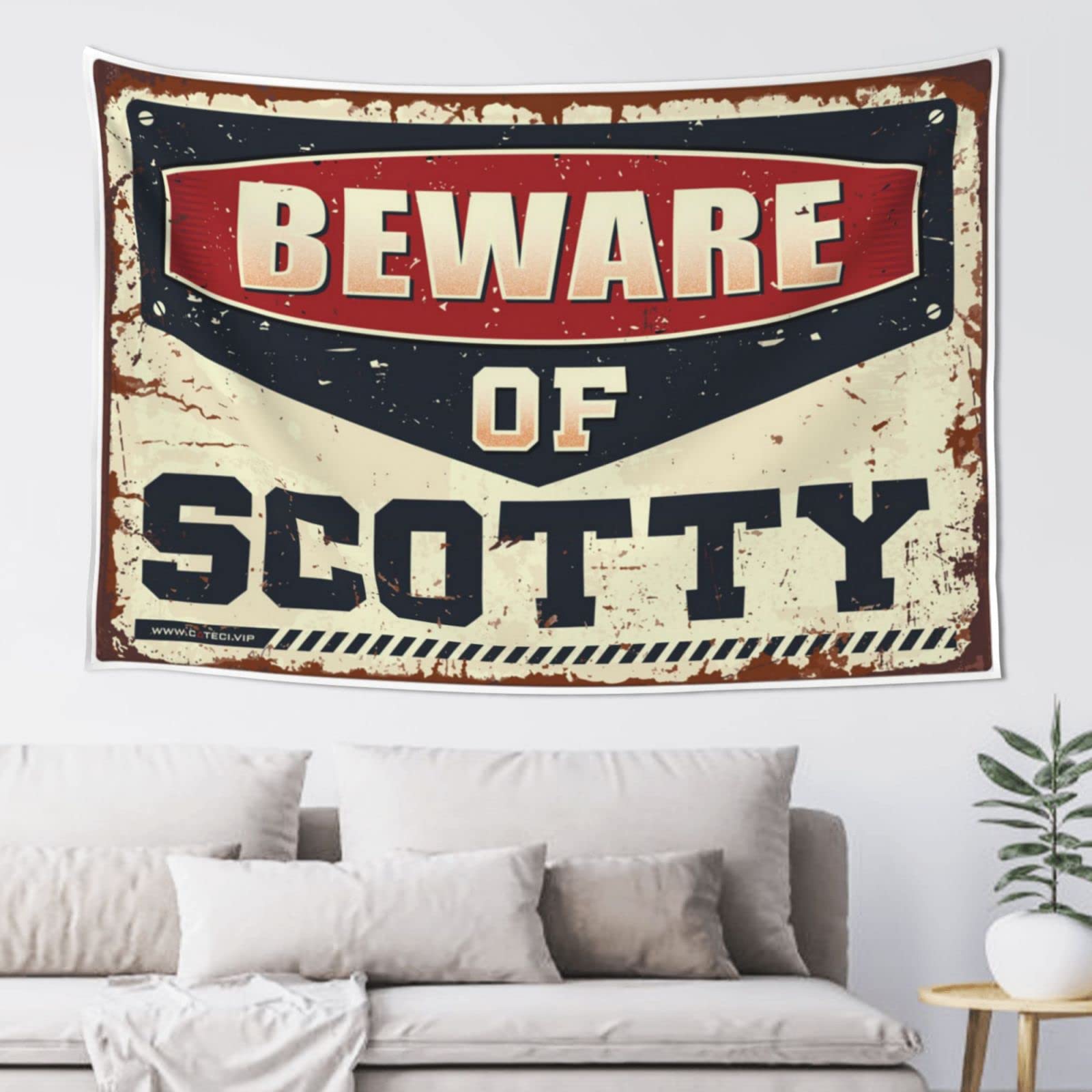 PRAVOXI Room Door Decor Beware Of Scotty Tapestry Beer Decor Room Decorations(75X100CM)