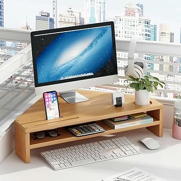 Monitor Stand 2 Tiers Corner Monitor Stand Riser with Storage, Laptop Computer Desk Organizer Stand for Office Study Room, Save Space Desktop Triangle Shelf