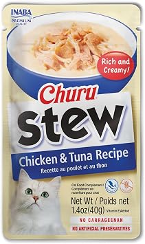 INABA Churu Stew for Cats, Side Dish Pouch with Vitamin E, 1.4 Ounces per Pouch, 1 Pouch, Chicken & Tuna Recipe