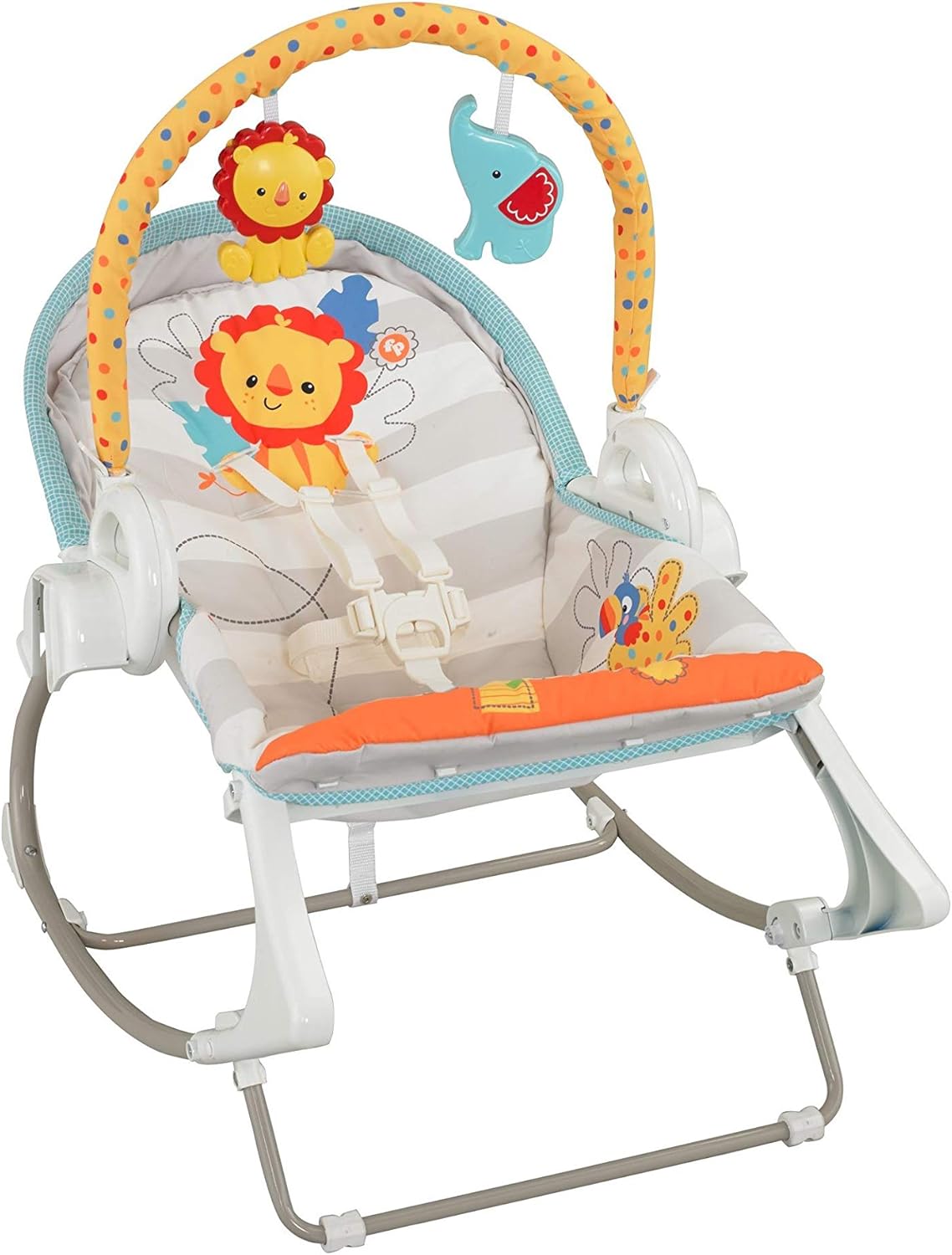 Fisher-Price 3-in-1 Bouncer & Rocker in bouncer mode with toy bar
