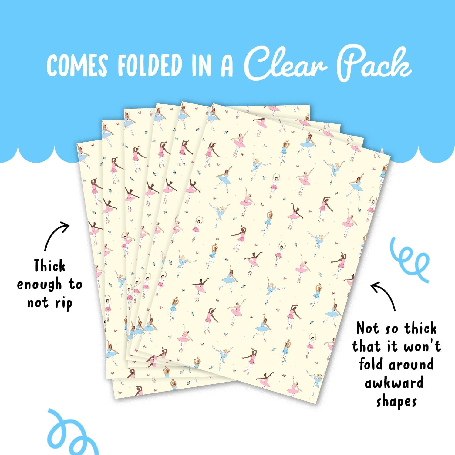 CENTRAL 23 - Ballerina Gift Wrap - 6 Sheets of Cute Wrapping Paper for Girls - Pink Blue Birthday Giftwrap - Pastel Butterflies for Kids - Pretty Ballet Dancers - For Women image 5