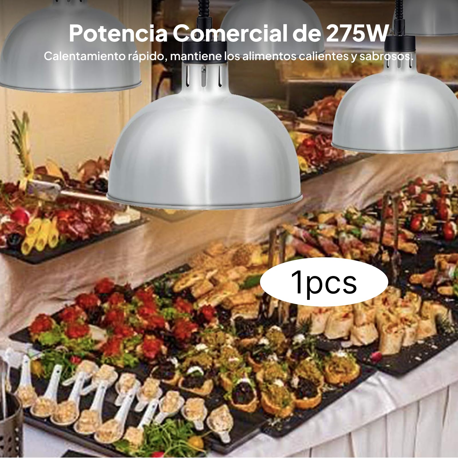 predolo Lámpara de Calor para Calentador de Alimentos, lámpara de Calor para Comida Caliente, Cocina, Acero Inoxidable, Buffet, Pollo Frito, lámpara de Calor, argén