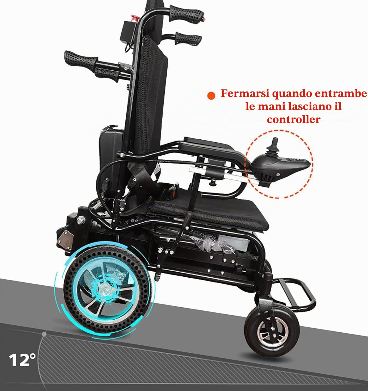 Sedia a rotelle elettrica pieghevole per disabili adulti anziani - Sedia a rotelle elettrica in lega di alluminio con poggiatesta sollevabile