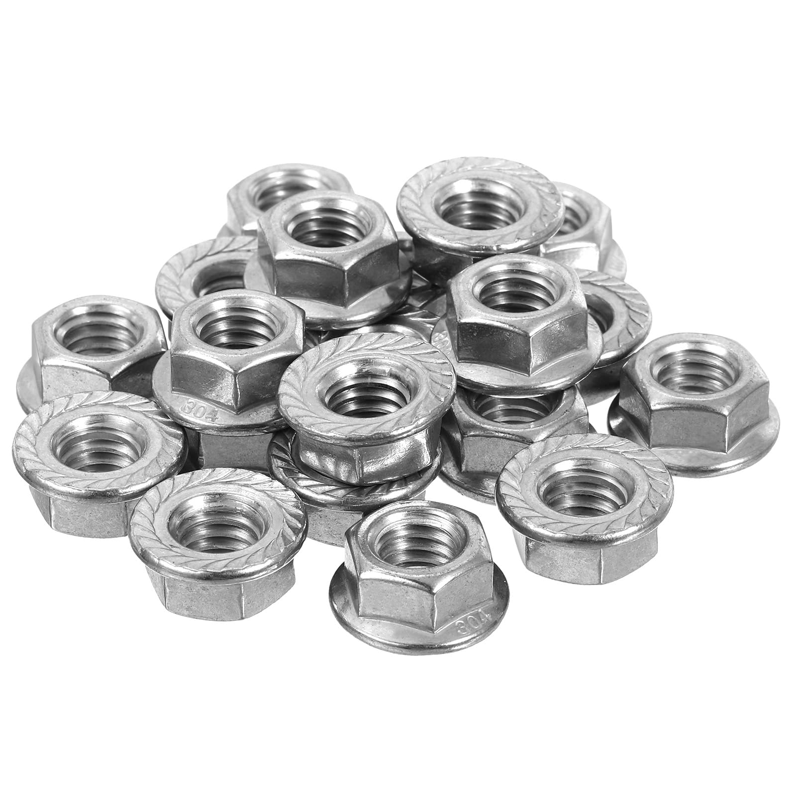 QUARKZMAN 3/8-16 Dadi Autobloccanti Esagonali Flangiati Scanalati, 20pz Dado Flangiato Esagonale Antiscivolo Acciaio Inossidabile 304, Filettatura Completa, Finitura Lucida, Argento