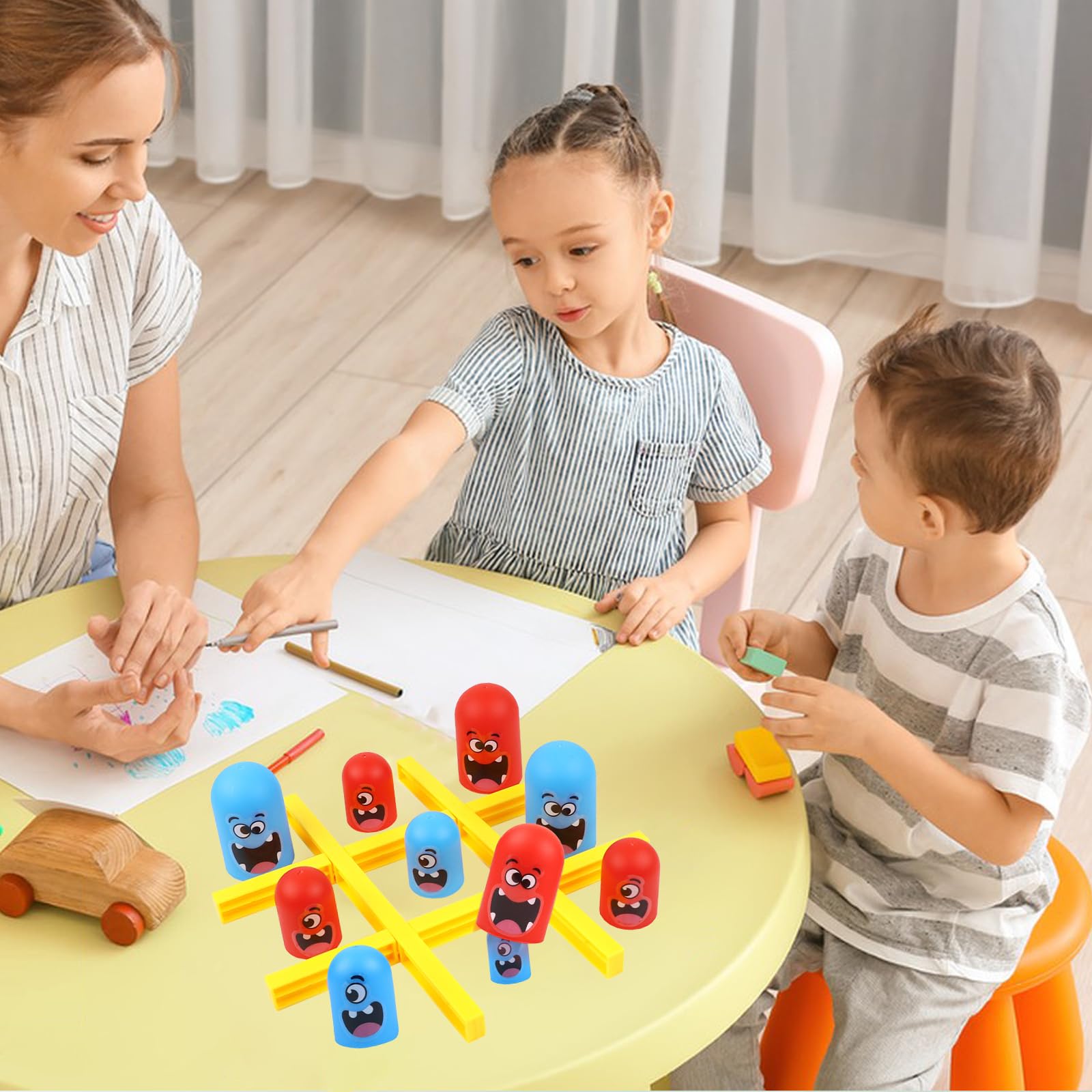 Gioco Del Tris Tic Tac Toe In Plastica – Versione Grande E Piccola – Gioco Da Tavolo Per Famiglie Giallo