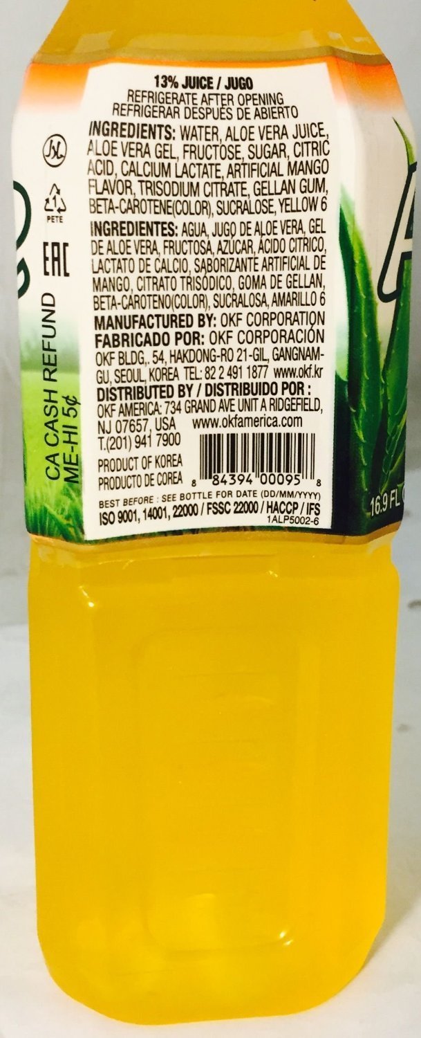 OKF Aloe: Mango Aloe Drink 10/16.9 Oz. Case