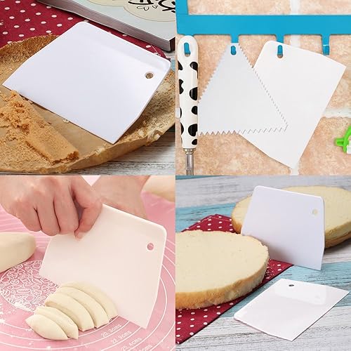 Miniatura 7 de FineGood - 2 pulidores ajustables para pasteles con 4 raspadores diferentes, herramientas de decoración para suavizar el borde crema de fondant,