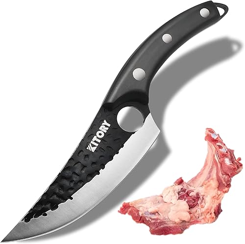 Miniatura 9 de Kitory Cuchillo vikingo de 6 pulgadas, cuchillo vikingo para deshuesar, cuchillo forjado de filete y cebo, cuchillo de cocina multipropósito para