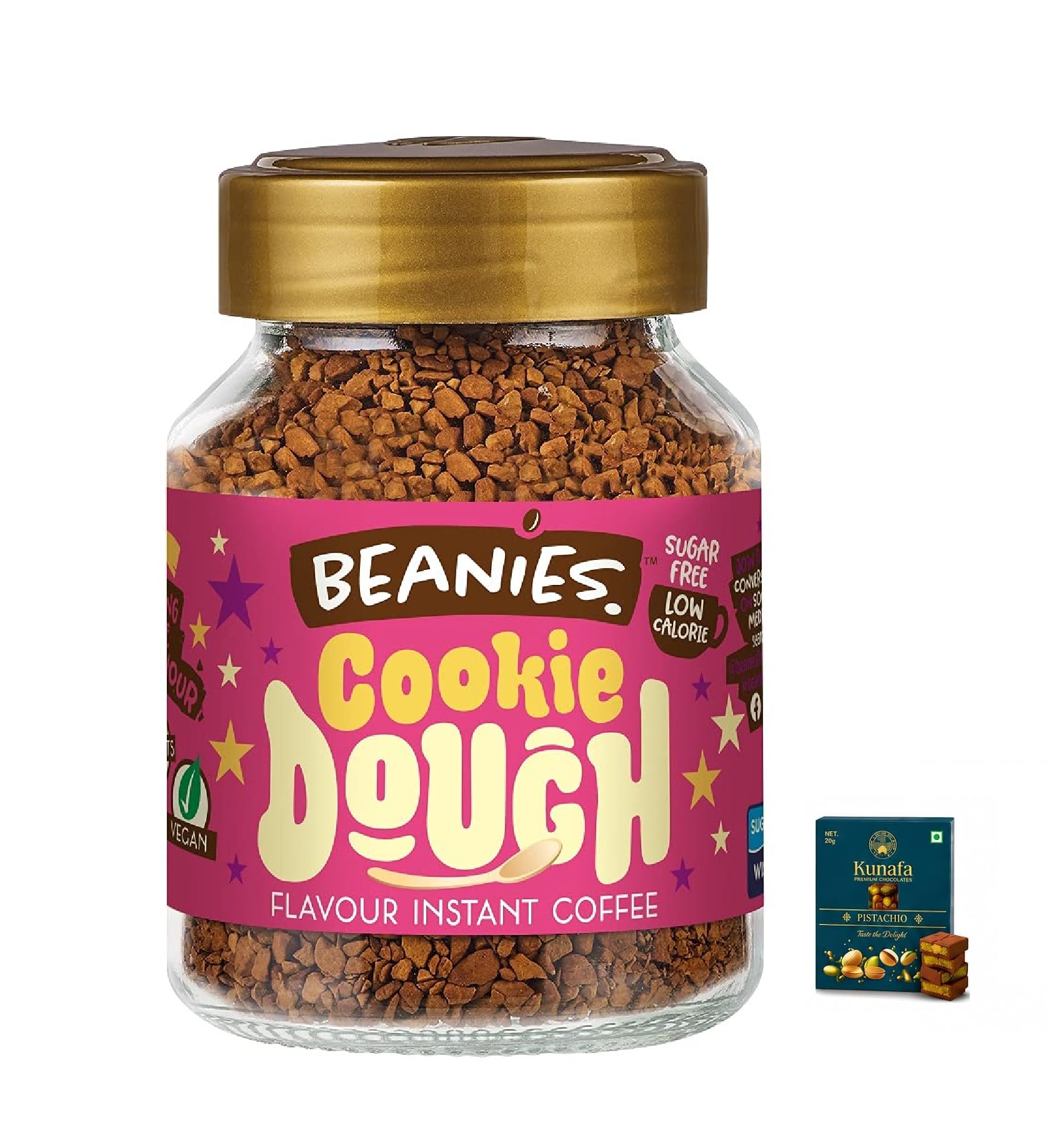 Beanies Cookie Dough Flavour Instant Coffee Sugar Free 50g with Free Kunafa Pistachio Chocolate Bar 20g By Decadent Foods-picture-10