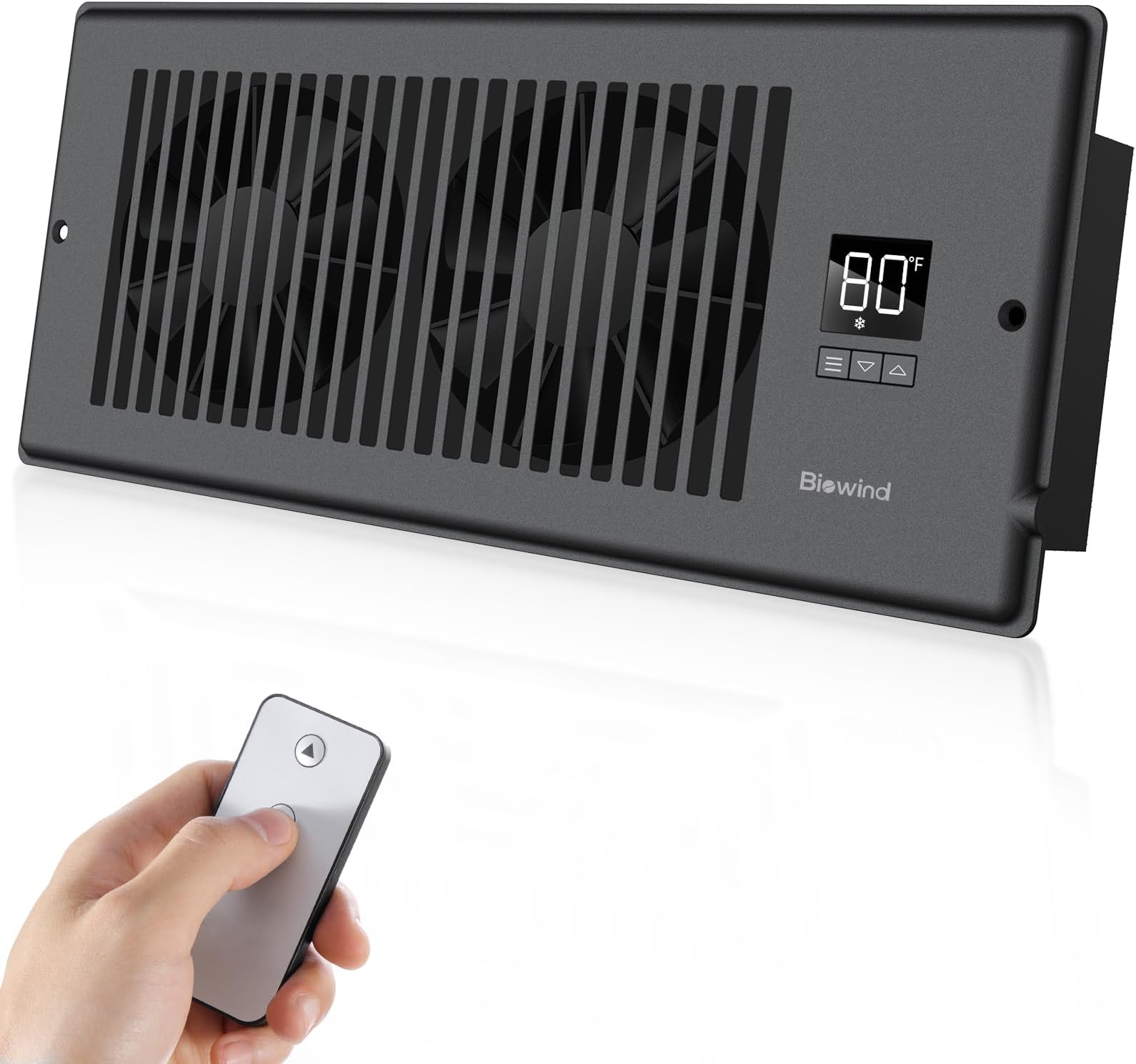 BIOWIND Quiet Register Booster Fan, Smart Register Vent Fits 4" x 12" Register Holes with Remote Control and Thermostat Control, Heating Cooling AC Vent Fan - Black