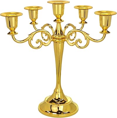 Metal Candelabra 5-Candle 10.1 Inch Tall Candle Holder Stick for Home Wedding Event and Party Festival,Gold