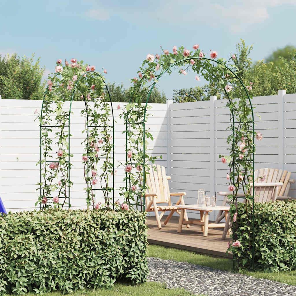 Arche de Jardin en Fer Vert foncé, 2 pièces, Treillage pour Plantes grimpantes, Rosier et Vigne, Structure 140 x 39 x 240 cm pour terrasse, Patio, allée et décoration extérieure