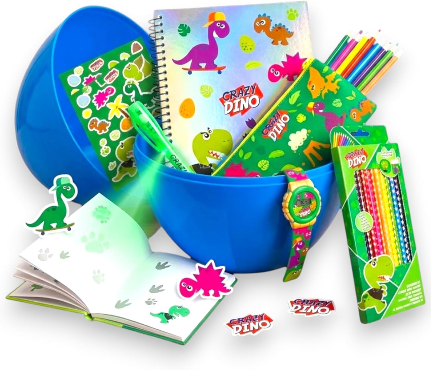 KORAT - Easter Surprise Egg School Kit for Children with Stationery, Colouring Set with Markers, Pencils, Album, Case and Accessories, Original Gift Idea Birthday Easter (Dinosauri)