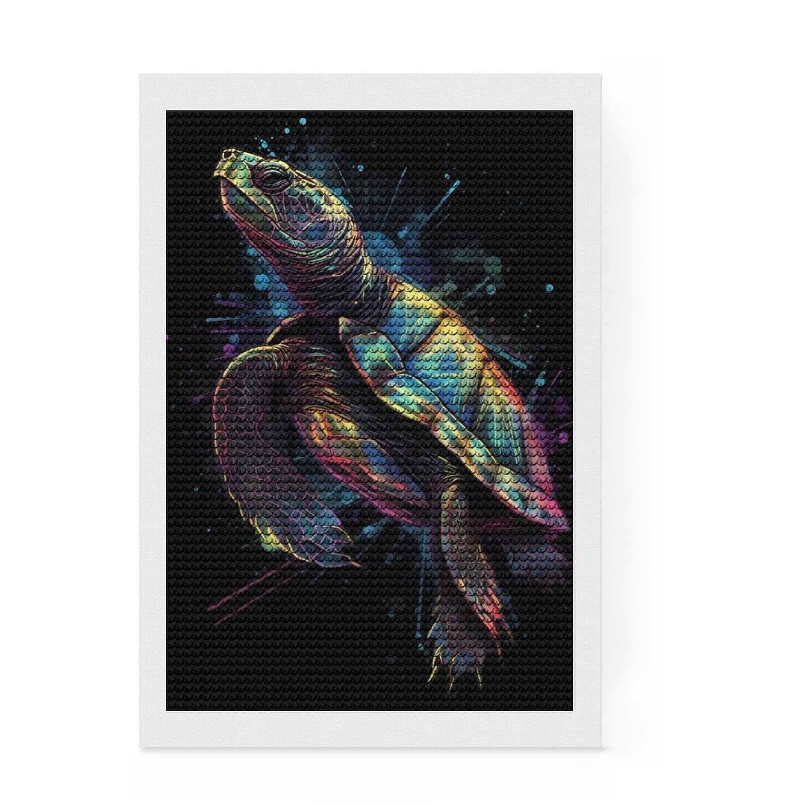Junmoney Turtle Chimerical Diamond Painting Set 8"x12", for Family Craft Time, Sparkling Round Gems, Christmas Gift, Bedroom Decor