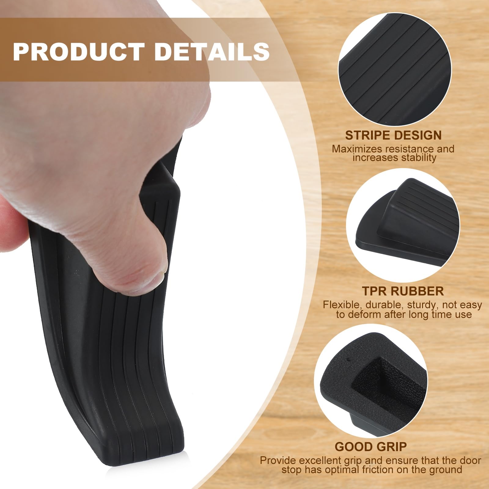 PATIKIL Door Stoppers for Bottom of Door 4 Pack Sturdy Stackable Rubber Door Stopper Wedge for Tile Concrete Carpet Wood Heavy Duty Door - Image 3