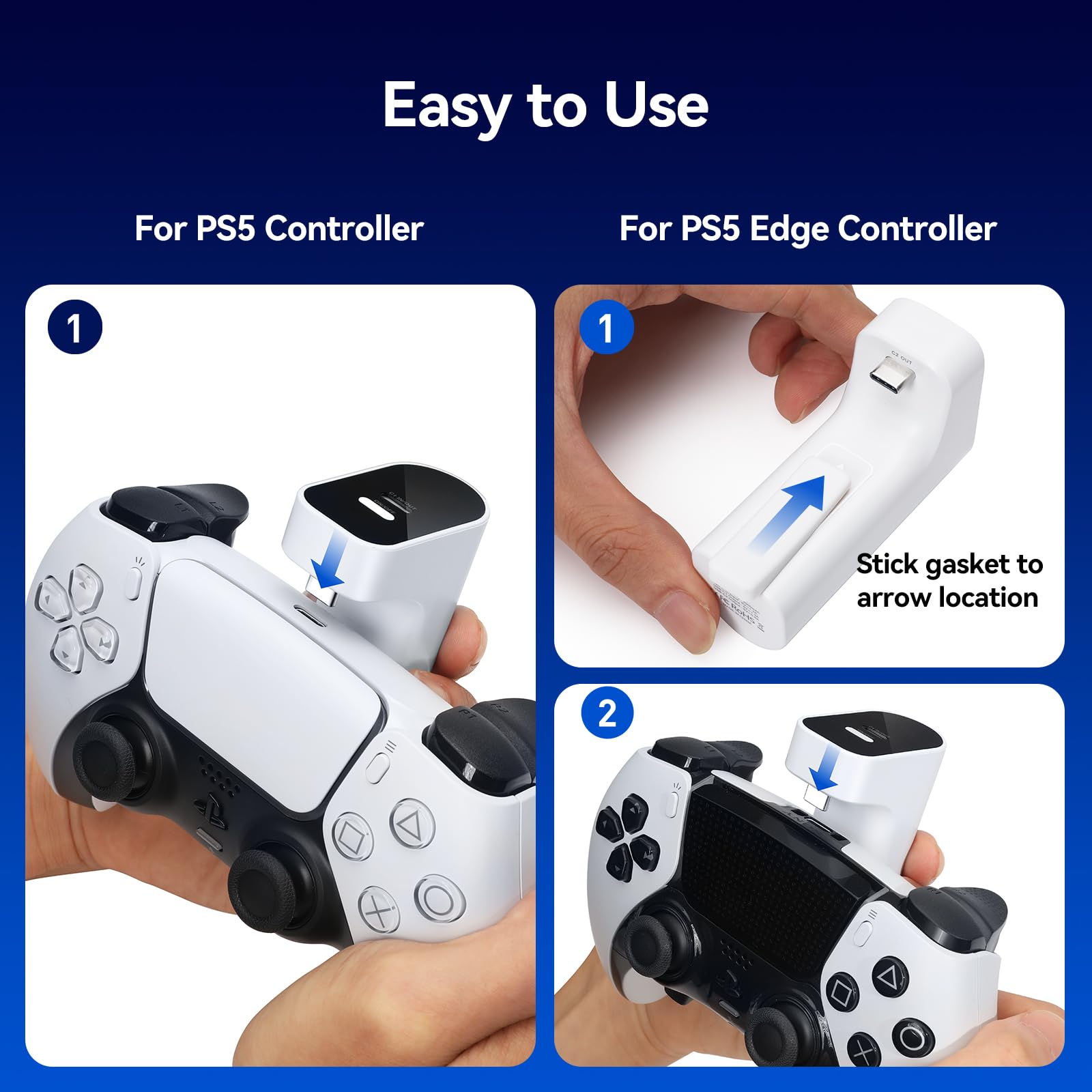 LVFAN PS5 Wireless-Controller-Ladegerät, 2000-mAh-Akku mit digitaler LED-Ladeanzeige, tragbare Powerbank für PS5-Controller und PS5 Edge-Controller